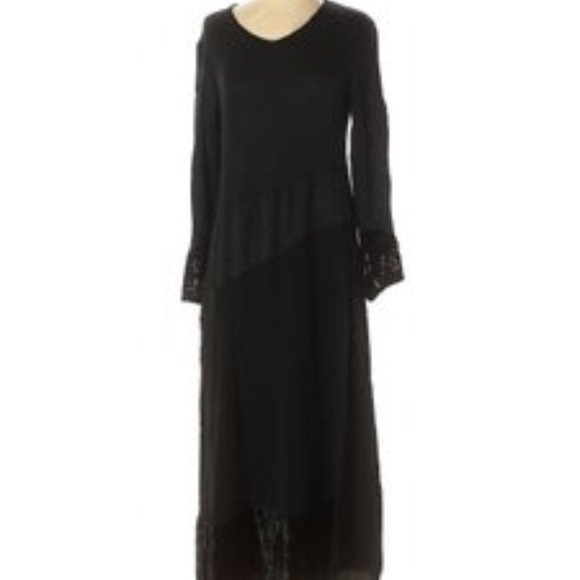 Neil & David Vintage Black Satin Boho patchwork Long Sleeve maxi Slip dress Sz S - Picture 3 of 3